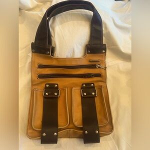 matt & nat messenger bag/tote in mustard vegan leather